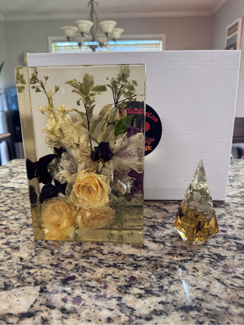 Pressed Flower Resin Block with Yellow Roses - Home Accent